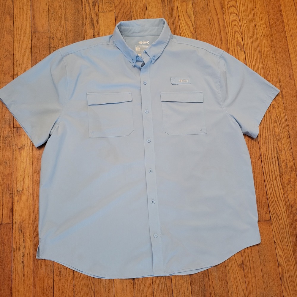 Silver Bait XXL Fishing Shirt Light Blue Vented Short Sleeve Performance Summer